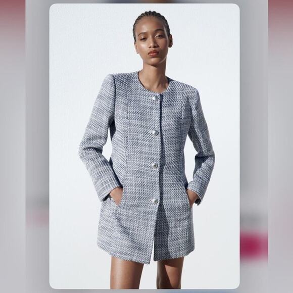 Zara LONG STRUCTURED BLAZER Size Large - Picture 4 of 5